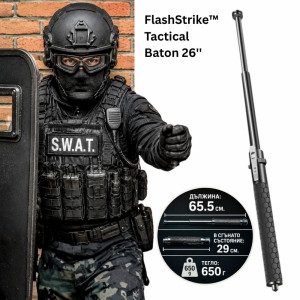 Автоматична телескопична палка FlashStrike™ Tactical Baton 26''/65.5 см. с шип за чупене на стъкла и лед, с текстилен калъф